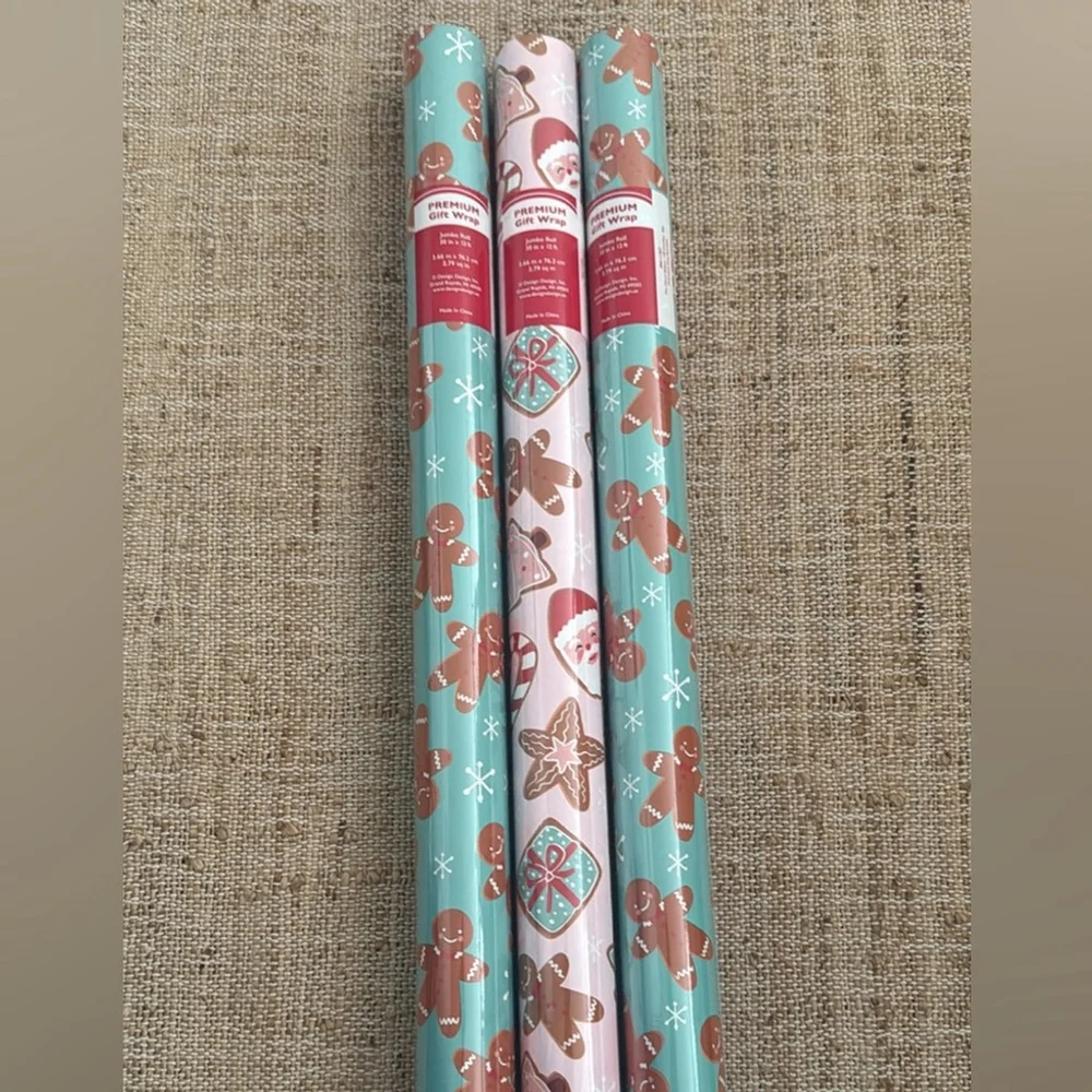 New Gingerbread Christmas Cookie Themed wrapping paper 1 teal roll